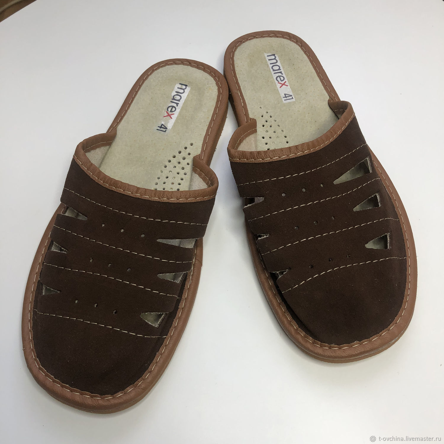 Тапочки кожаные домашние мужские Пауло коричневые закрытые, р-р 40, 42 ...