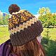 Шапка вязаная из натуральной шерсти коричневый жёлтый с помпоном. Шапки. ЛЮБАВА  - яркое вязание. Ярмарка Мастеров.  Фото №8