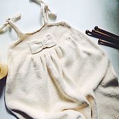 Работы для детей, handmade. Livemaster - original item Cotton sundress with bowknot and lace knitting Soft. Handmade.