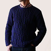 Одежда ручной работы. Ярмарка Мастеров - ручная работа Hombres suéter azul con relieve patrón. Handmade.