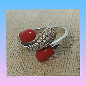 Украшения handmade. Livemaster - original item Ring with coral and cubic Zirconia. 925 sterling silver. Handmade.