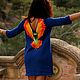 Синее вязаное шерстяное женское нарядное платье с вышивкой, Платья, Мурсия,  Фото №1