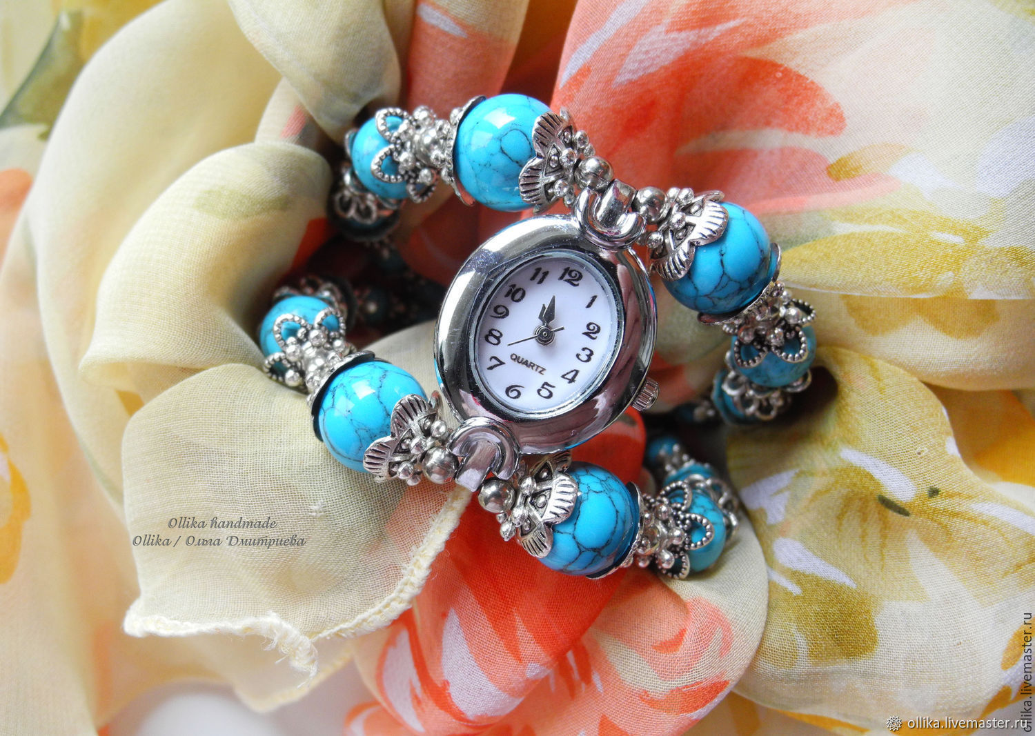 Женские часы с браслетом из камней