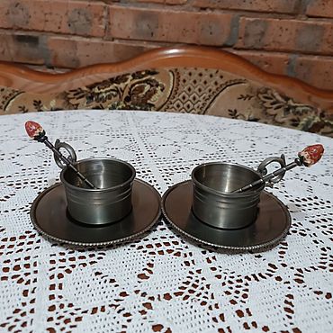 Винтаж ручной работы. Ярмарка Мастеров - ручная работа Винтаж: Винтажный чайный кофейный комплект олово клейма Гермения. Handmade.