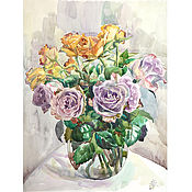 Картины и панно handmade. Livemaster - original item Pictures: Lilac roses in a vase 2 paired (decorated). Handmade.
