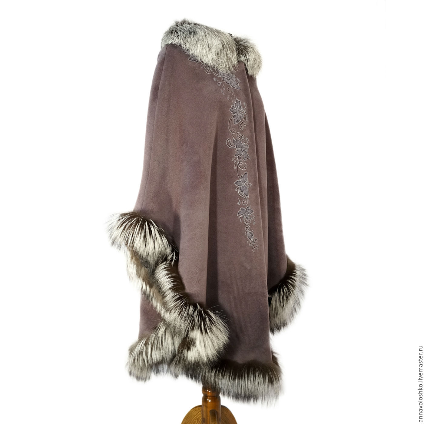 Wool poncho with fur trim, art. 1003 – shop online on Livemaster with ...