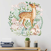 Дизайн и реклама handmade. Livemaster - original item Wall painting in the nursery Deer and bunnies. Handmade.