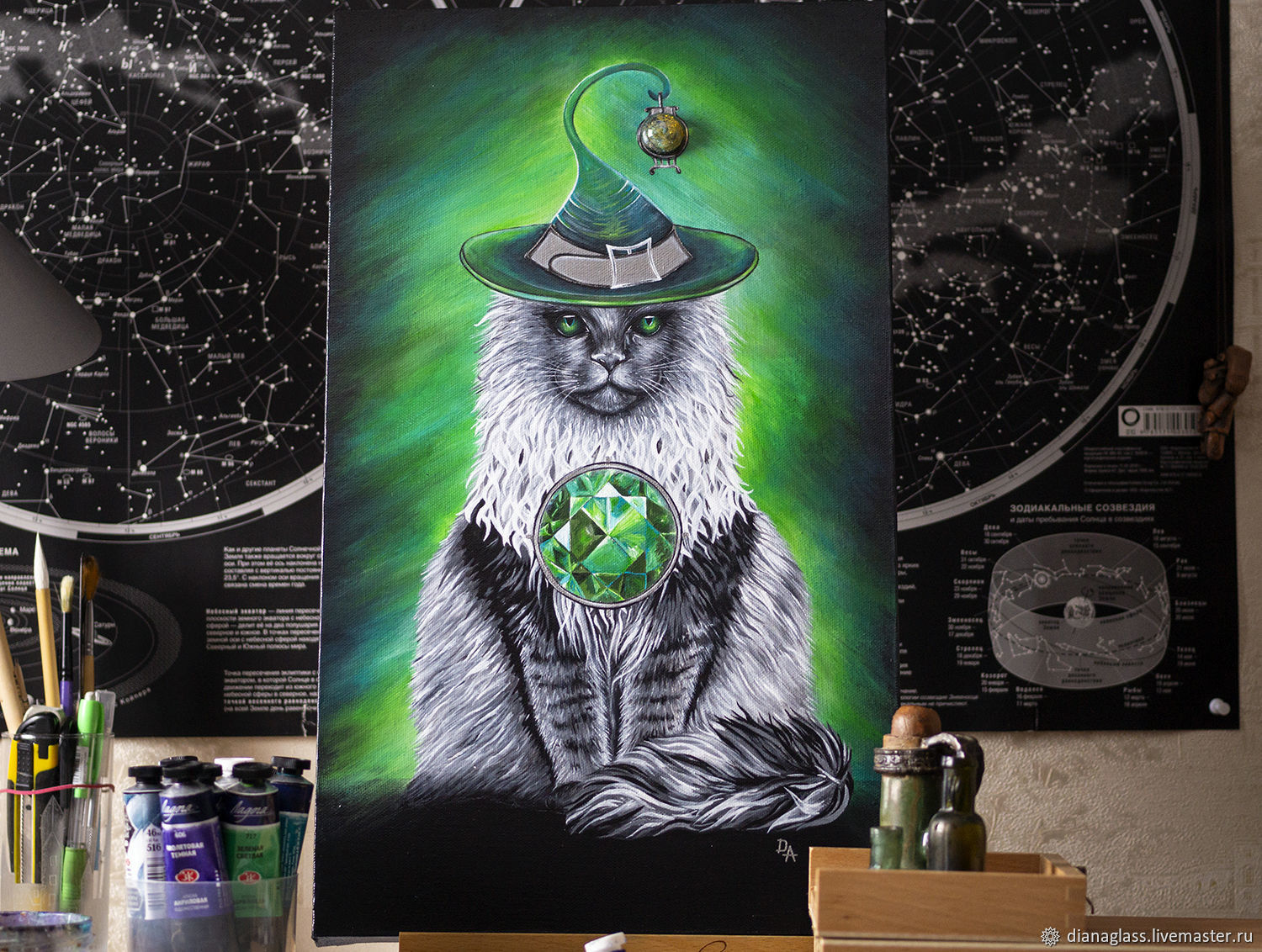 Painting talisman with an acrylic cat 'Magic look', Pictures, Moscow,  Фото №1
