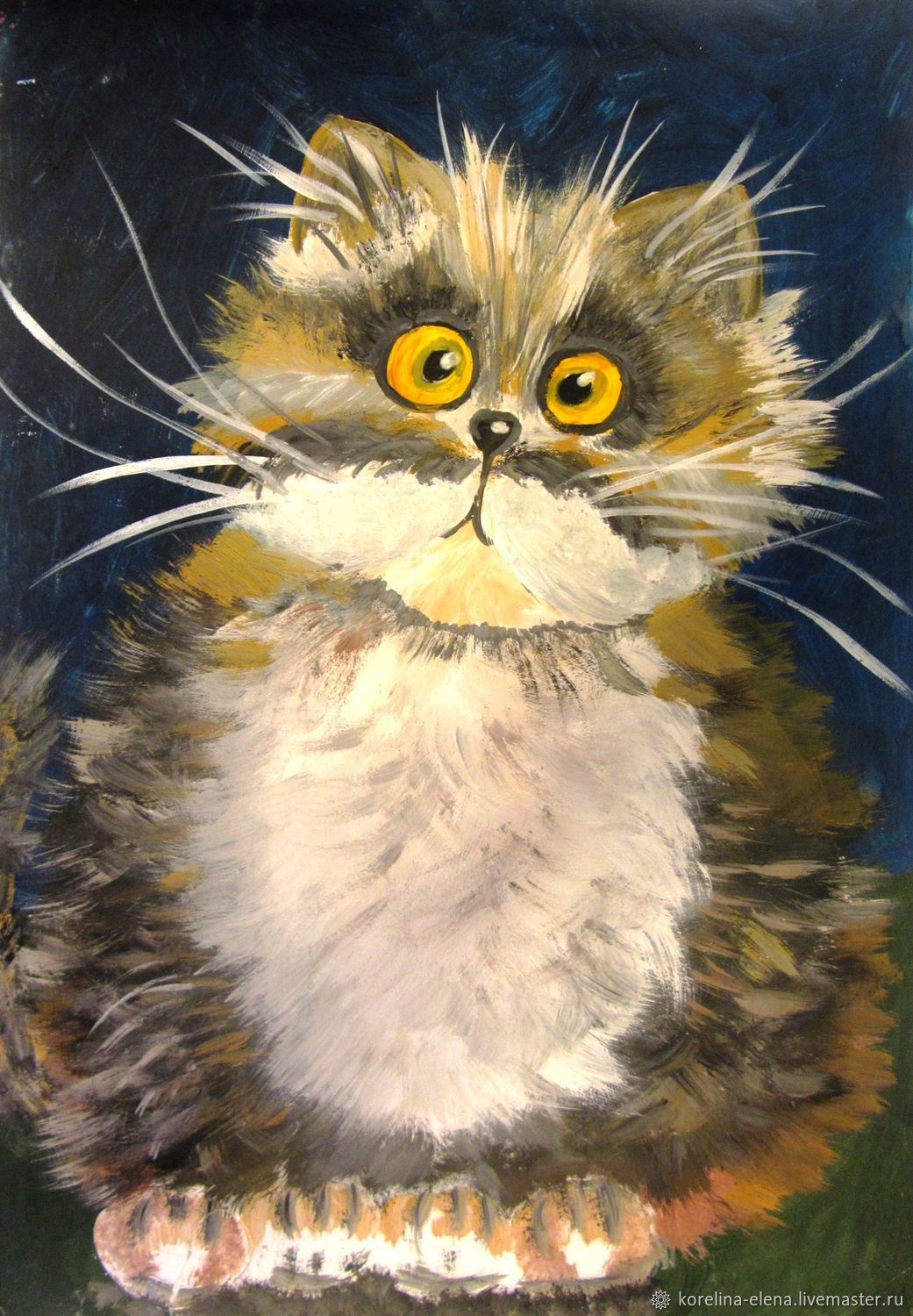 Кот картина гуашью