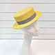 Straw boater hat. Color pale yellow, Hats1, Moscow,  Фото №1