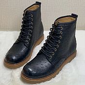 Обувь ручной работы handmade. Livemaster - original item High-top boots, ostrich leather, dark blue!. Handmade.