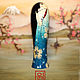 Японская кукла kokeshi в голубом кимоно с одуванчиками. Интерьерная кукла. Olga Won Art. Интернет-магазин Ярмарка Мастеров.  Фото №2