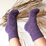 Аксессуары handmade. Livemaster - original item Plum Socks with patterns 39-41 wool openwork knitted plum leaves. Handmade.
