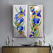 Картины и панно handmade. Livemaster - original item Paired paintings with irises, paintings with potal. Handmade.