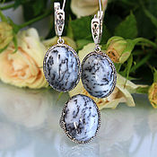 Украшения handmade. Livemaster - original item Arabella earrings and ring with moss agate in 925 DD0007 silver. Handmade.