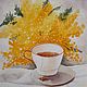 Watercolor painting a Cup of tea with a bouquet of Mimosa. Pictures. marselart. Online shopping on My Livemaster.  Фото №2