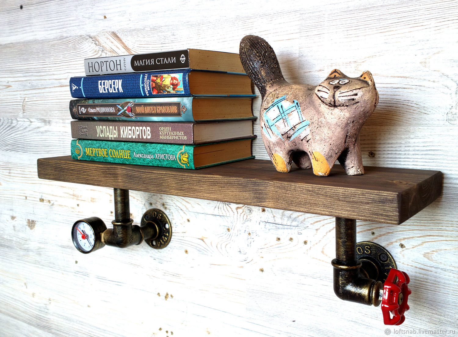 Дизайнерская книжная полка в стиле Лофт (Loft), Индастриал, Стимпанк ...