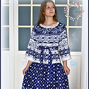 Русский стиль handmade. Livemaster - original item Dress blue Golubushka linen Russian Slavic. Handmade.