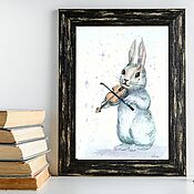 Картины и панно ручной работы. Ярмарка Мастеров - ручная работа Bunny! ¡Conejo y violín! acuarela 21*15 cm.. Handmade.