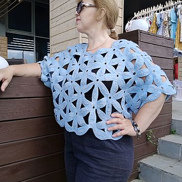 Одежда ручной работы. Ярмарка Мастеров - ручная работа Кофты-сетки: джемпер Незабудки, валяный джемпер. Handmade.