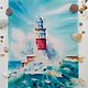 Картина маяк красно-белый в море в шторм, Москва. Пейзаж, Картины, Москва,  Фото №1