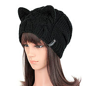 Аксессуары handmade. Livemaster - original item Hat-stocking with Cat ears knitted female with braids. Handmade.