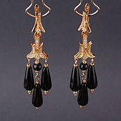 Украшения handmade. Livemaster - original item Earrings black onyx, gold plated, zircons, Lux, France. Handmade.