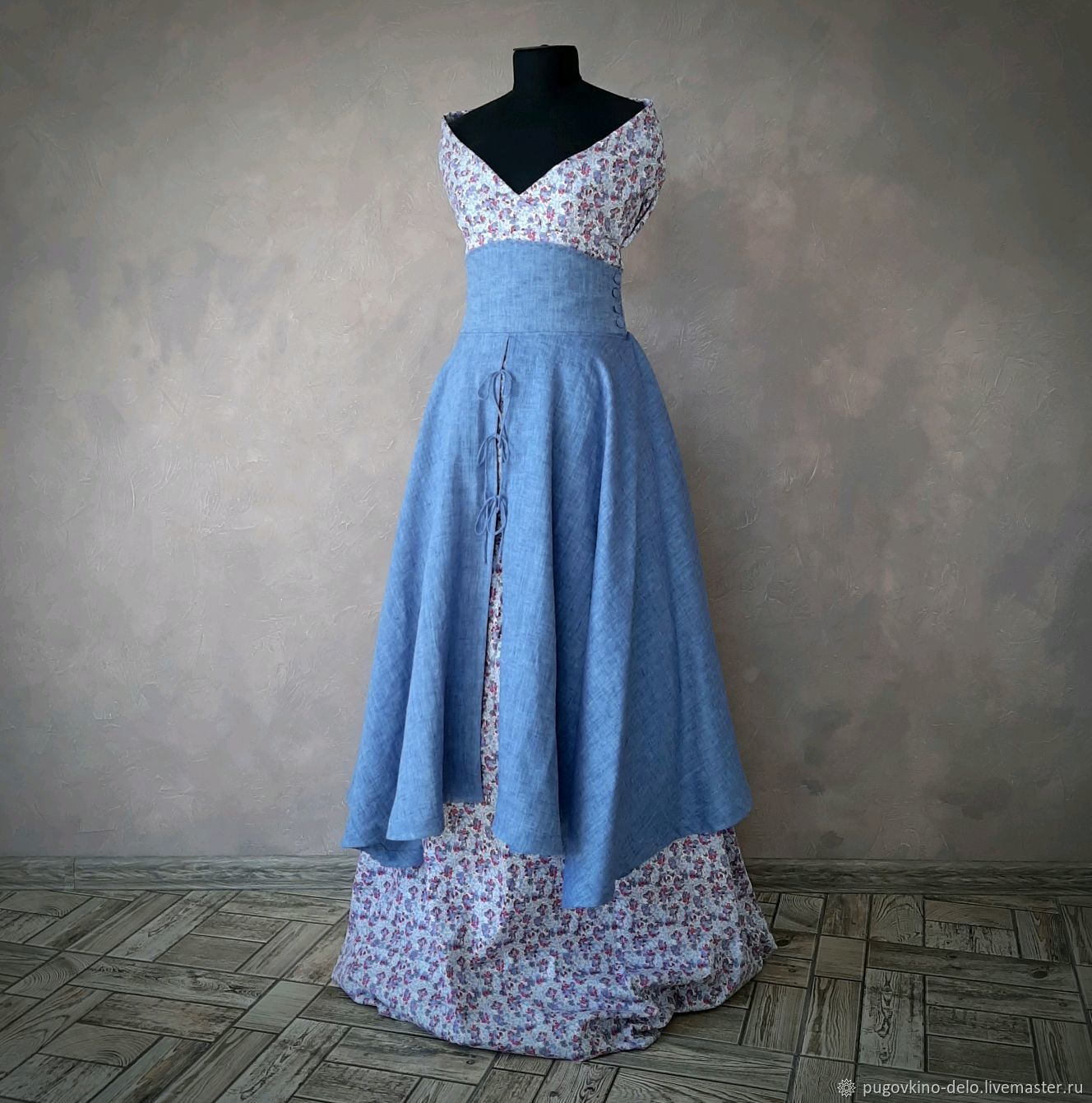 Swing skirt made of linen cornflower blue, Skirts, Kemerovo,  Фото №1
