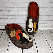 Обувь ручной работы handmade. Livemaster - original item Men`s Slippers Three cats. Handmade.