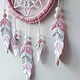 Pink and grey dream catcher with knitted feathers. Dream catchers. Вязаные ловцы снов My_lace_dreams. My Livemaster. Фото №4