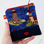 Сумки и аксессуары handmade. Livemaster - original item Mini Zippered Sea Cosmetic Bag with Lighthouses. Handmade.