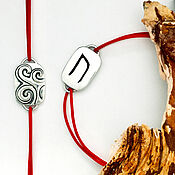 Украшения handmade. Livemaster - original item Uruz, Bracelet on a red thread with the Uruz rune double-sided, silver. Handmade.