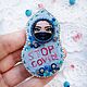 Заказать Брошь Матрешка "Stop Covid!". Соловьева Елена. Ярмарка Мастеров. . Брошь-булавка Фото №3