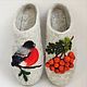 Felted slippers Bullfinch and mountain ash. Slippers. Zhanna. My Livemaster. Фото №6