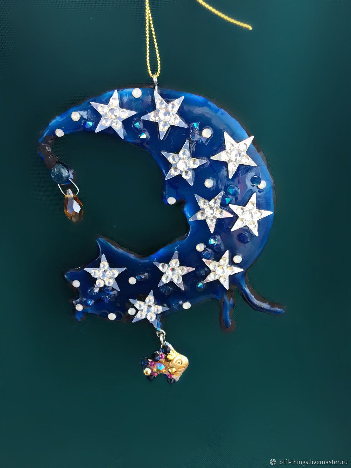 Елочная игрушка «Кот и луна», интерьерная подвеска в интернет-магазине ...