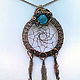 Copper wire wrapped dreamcatcher pendant "Sparkling turquoise", copper, Pendants, St. Petersburg,  Фото №1