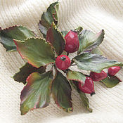 Украшения handmade. Livemaster - original item Leather Brooch Hairpin Flower RED ROSEHIP -2. Brooch with berries. Handmade.