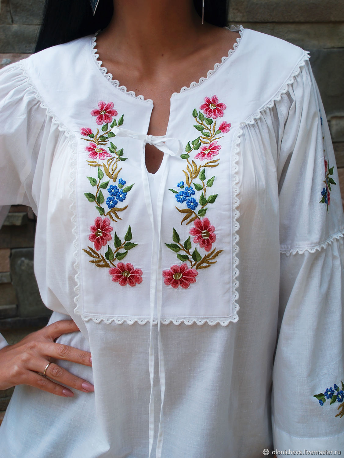 White blouse with hand embroidery 