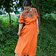 Оранжевое платье с орнаментом. Платья. СЛАВный стиль от Заряны и Анны. Интернет-магазин Ярмарка Мастеров.  Фото №2