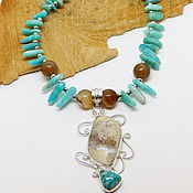 Shamanic charm pendant on long beads Princess of Altai