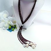 Украшения handmade. Livemaster - original item Garnet and Pearl Necktie Necklace. Handmade.