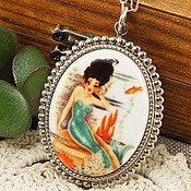 Медальон Камея Пиковая дама, винтажное стекло (8х10мм)
