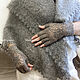 Mittens: handmade down gloves, gray, white, 193