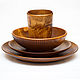 Обеденный деревянный набор из пихты (3 тарелки и стакан). TN33, Тарелки, Новокузнецк,  Фото №1