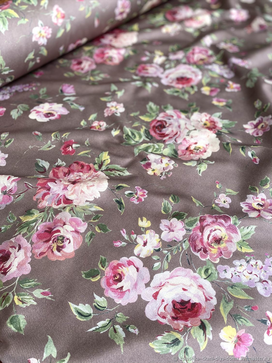 1,8 м сатин премиум шоколадный коричневый с розами Трехгорка купить в ...