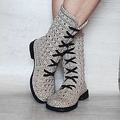 Обувь ручной работы handmade. Livemaster - original item High boots with lacing, grey linen. Handmade.