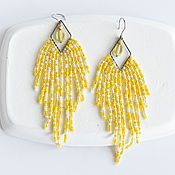 Украшения handmade. Livemaster - original item Long yellow beaded earrings with fringe. Handmade.