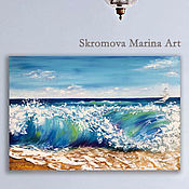 Картины и панно handmade. Livemaster - original item Oil painting with sea. Seascape with foam.. Handmade.