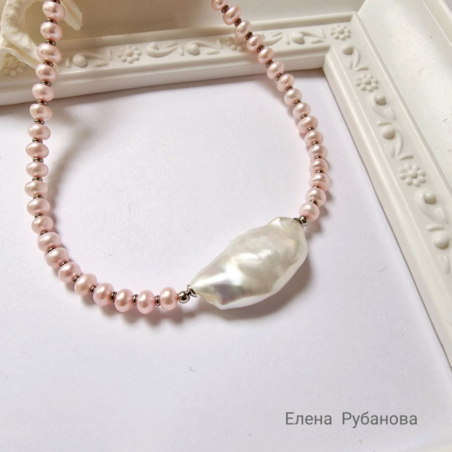 Чокер с жемчугом Розовый фламинго, жемчуг барокко купить в интернет ...