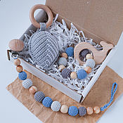 Работы для детей, handmade. Livemaster - original item Baby box for boy: nipple holder, rodent, rattle. Handmade.